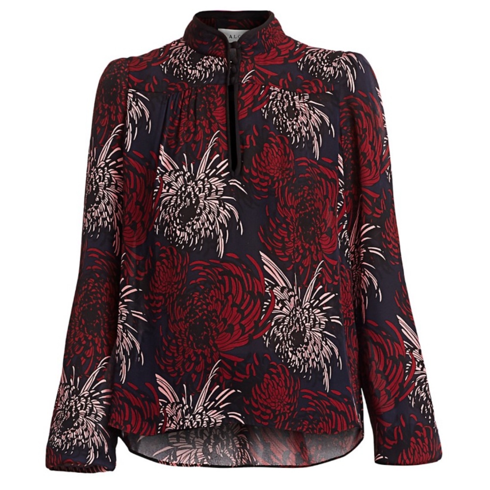 NWT ALC Beatrix Burgundy Floral 100% Silk Blouse Top - Picture 2 of 12